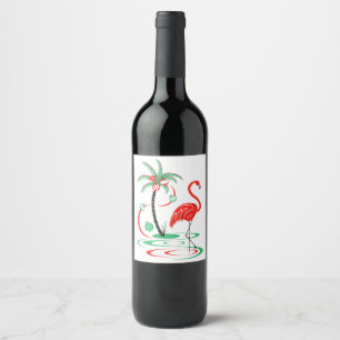 Étiquette Pour Bouteilles De Vin Étiquette rouge de vin de Flamant rose de Noël
