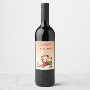 Étiquette Pour Bouteilles De Vin Étiquette rouge mignon de vin de singe