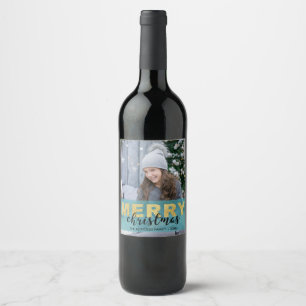 Étiquette Pour Bouteilles De Vin Étiquette Vin photo Gold Blue Joyeux Noël