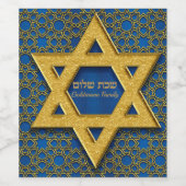 Étiquette Pour Bouteilles De Vin Étoile de David Bleu Or Hébreu Shabbat Shalom (Étiquettes simples)