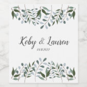 Étiquette Pour Bouteilles De Vin Eucalyptus Green Anniversaire Floral Date (Étiquettes simples)