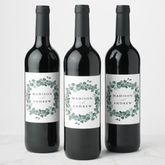 Étiquette Pour Bouteilles De Vin Eucalyptus moderne Vert Mariage personnalisé (Bouteilles)