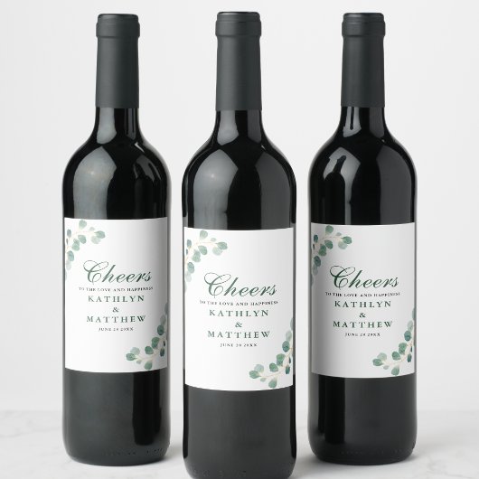 Étiquette Pour Bouteilles De Vin Eucalyptus Verdure Moderne Élégant Mariage d'été