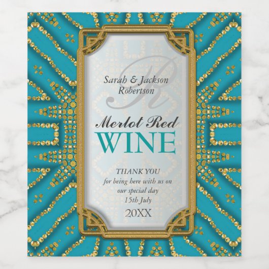 Étiquette Pour Bouteilles De Vin Exotic Turquoise Gold Custom (Étiquettes simples)