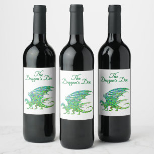 Étiquette Pour Bouteilles De Vin Extraordinaire Mosaic Green Dragon Personnel