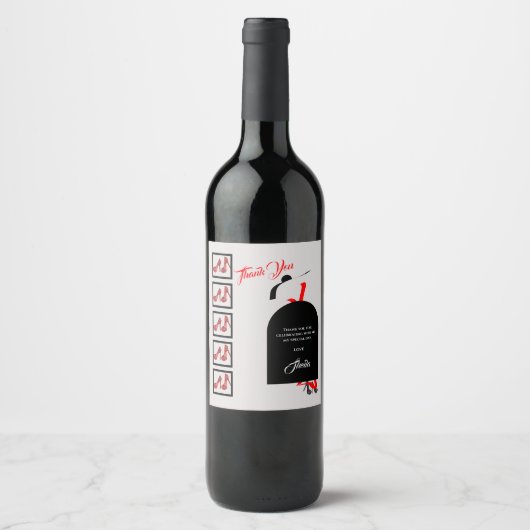 Étiquette Pour Bouteilles De Vin Fab Silhouette Glam Rouge Noir Chaussures Merci An (Devant)