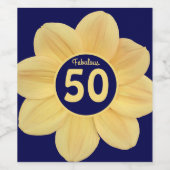 Étiquette Pour Bouteilles De Vin Fabuleux 50e anniversaire bleu et jaune floral (Étiquettes simples)