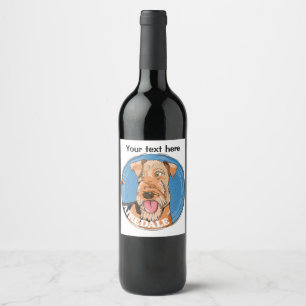 Étiquette Pour Bouteilles De Vin Face Airedale Terrier