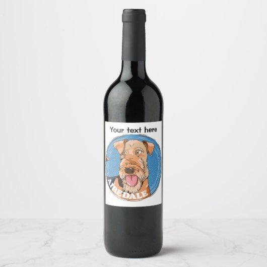 Étiquette Pour Bouteilles De Vin Face Airedale Terrier (Devant)
