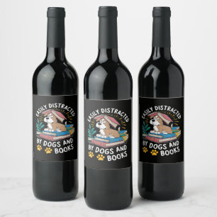 Étiquette Pour Bouteilles De Vin Facilement distrait par les chiens et les livres D