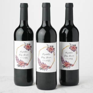 Étiquette Pour Bouteilles De Vin Faire-part de bébé Cadre Floral Rose Rouge Violet