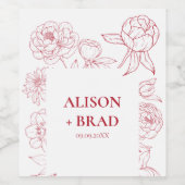 Étiquette Pour Bouteilles De Vin Faire-part de mariage de dessin de ligne de pivoin (Étiquettes simples)