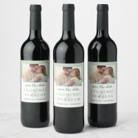 Faire-part de mariage vert sauge moderne avec phot