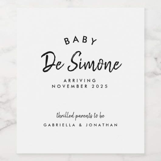 Étiquette Pour Bouteilles De Vin Faire-part moderne de grossesse noire blanche (Étiquettes simples)