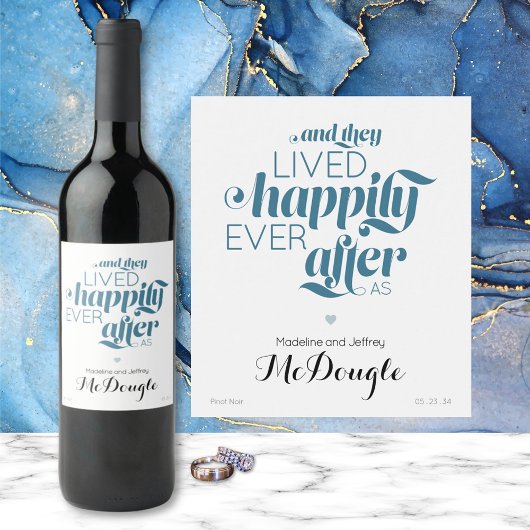 Étiquette Pour Bouteilles De Vin Fairy Tale Mariage Heureux Jamais Après Bleu