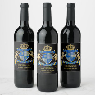 Étiquette Pour Bouteilles De Vin Faites votre propre blason Unicorn Emblem Bleu