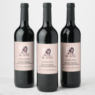 Étiquette Pour Bouteilles De Vin Faits amusants anniversaire photo rose or rose bio