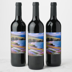 Étiquette Pour Bouteilles De Vin Falaises verdoyantes et vagues d'azur