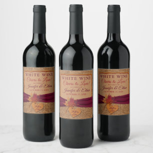 Étiquette Pour Bouteilles De Vin Fall in Love Burlap, Mariage Feuille