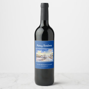 Étiquette Pour Bouteilles De Vin Famille de la Voie hivernale Maison aquarelle Pein