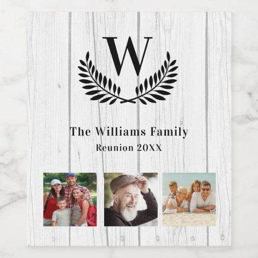 Étiquette Pour Bouteilles De Vin Famille Réunion rustique bois photo monogramme (Étiquettes simples)