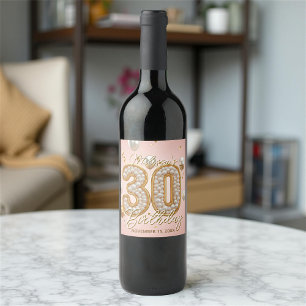 Étiquette Pour Bouteilles De Vin Fancy Blush Pink Gold Pearl Mosaic 30e anniversair