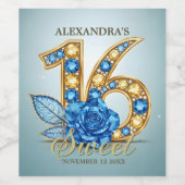 Étiquette Pour Bouteilles De Vin Fancy Rose Bleu Chic Or Gemstone Sweet 16 (Étiquettes simples)