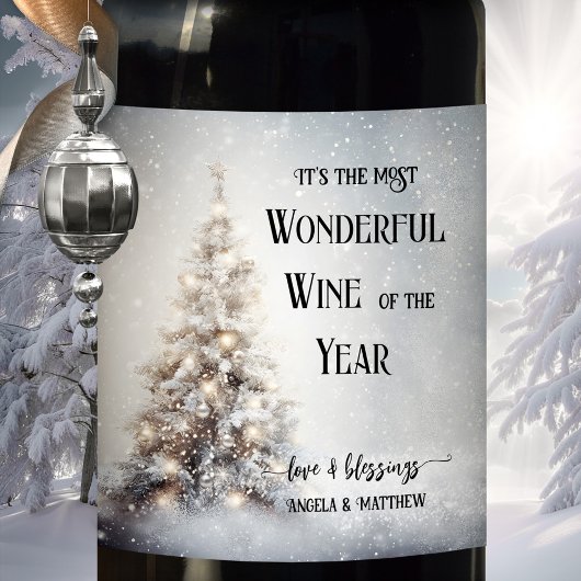 Étiquette Pour Bouteilles De Vin Fantastique Arbre de Noël Neige
