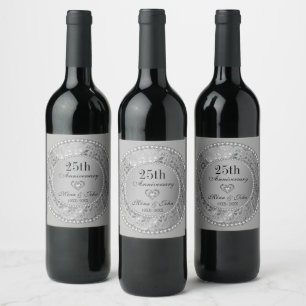 Étiquette Pour Bouteilles De Vin Faux Diamants Et Or 25ème Anniversaire Mariage