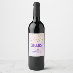 Étiquette Pour Bouteilles De Vin Faux Gold Confetti sur Purple Cheers et Merci