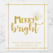 Étiquette Pour Bouteilles De Vin Faux Gold Merry et Bright Christmas Typographie (Étiquettes simples)