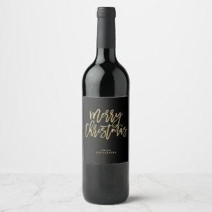Étiquette Pour Bouteilles De Vin Faux Gold moderne en noir   Joyeux Noël