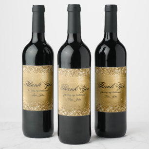 Étiquette Pour Bouteilles De Vin Faux Pailleté Doré Merci Glitter Papier D'alu