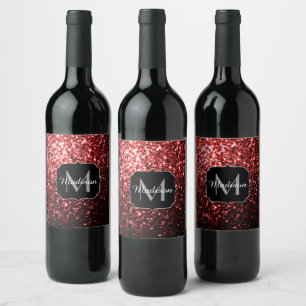 Étiquette Pour Bouteilles De Vin Faux paillettes rouge foncé éclats de glamour Mono