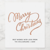 Étiquette Pour Bouteilles De Vin Faux Rose Gold Joyeux Noël (Étiquettes simples)