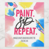 Étiquette Pour Bouteilles De Vin Faveur de fête de Bachelorette Paint Sip Repeat (Étiquettes simples)