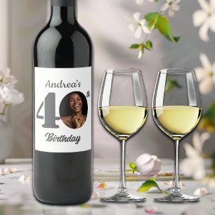 Étiquette Pour Bouteilles De Vin Faveur de photo de fête d'anniversaire 40 ans auda