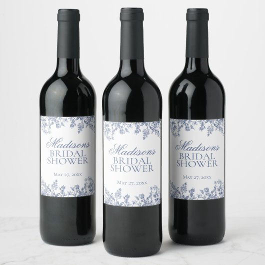 Étiquette Pour Bouteilles De Vin Faveurs de mariage floral chinoiserie bleue (Bouteilles)