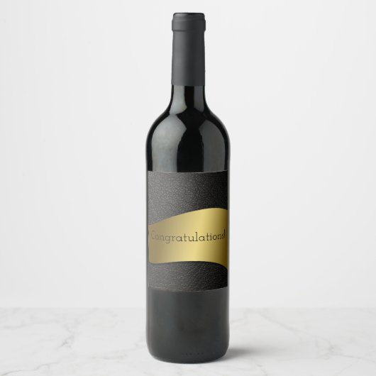 Étiquette Pour Bouteilles De Vin Félicitation ! Sleek Gold Band sur cuir noir (Devant)
