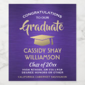 Étiquette Pour Bouteilles De Vin Félicitations de Graduation Brossé Purple Or et Bl (Étiquettes simples)