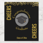 Étiquette Pour Bouteilles De Vin Félicitations diplômés avec Casquette noir (Étiquettes simples)