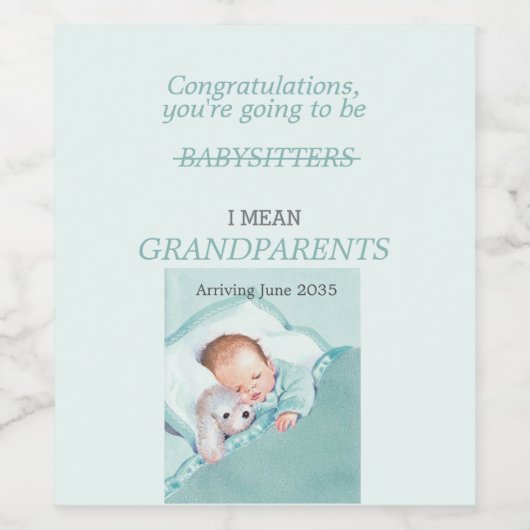 Étiquette Pour Bouteilles De Vin Félicitations, tu vas devenir grand-parents, bébé  (Étiquettes simples)