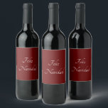 Étiquette Pour Bouteilles De Vin Feliz Navidad Christmas Festive Rouge<br><div class="desc">Feliz Navidad Christmas festa étiquette de boisson rouge,  avec élégante typographie en écriture blanche. Idéal pour célébrer et souhaiter à tous un Joyeux Noël en espagnol!</div>