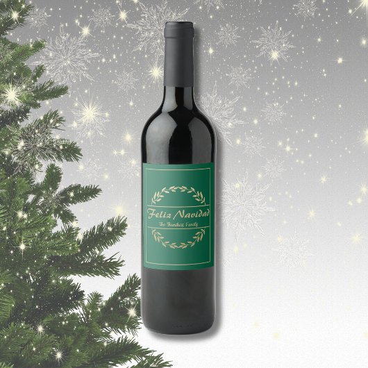 Étiquette Pour Bouteilles De Vin Feliz Navidad Christmas Golden & Green