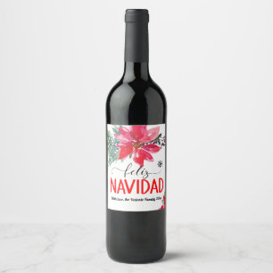 Étiquette Pour Bouteilles De Vin Feliz Navidad Poinsettia Étiquette de vin personna