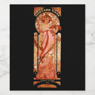 Étiquette Pour Bouteilles De Vin Femme Art Nouveau vintage par Alphonse Mucha