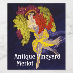 Étiquette Pour Bouteilles De Vin FEMME AUX RAISONS, VINEYARD HARVEST Art Nouveau