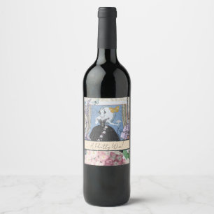 Étiquette Pour Bouteilles De Vin Femme élégante bleue Robe florale fantaisie