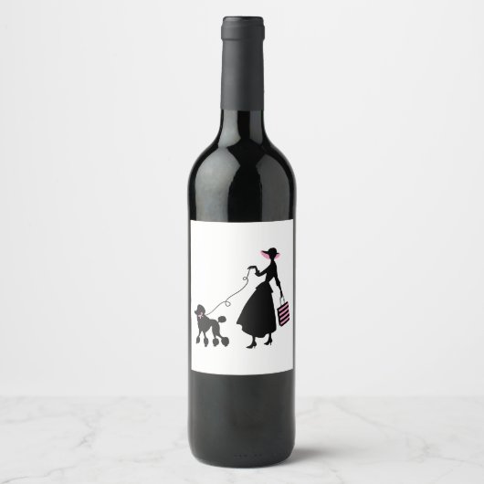 Étiquette Pour Bouteilles De Vin Femme et caniche (Devant)