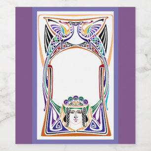 Étiquette Pour Bouteilles De Vin Femme Peacock Art Nouveau